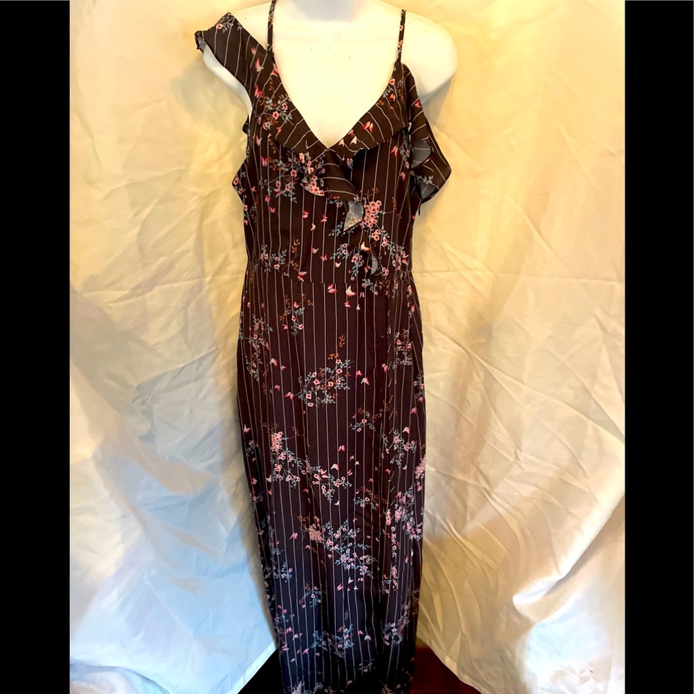 Womans Kate C. Black Pinstripe Flower Print Dress Medium Sleeveless